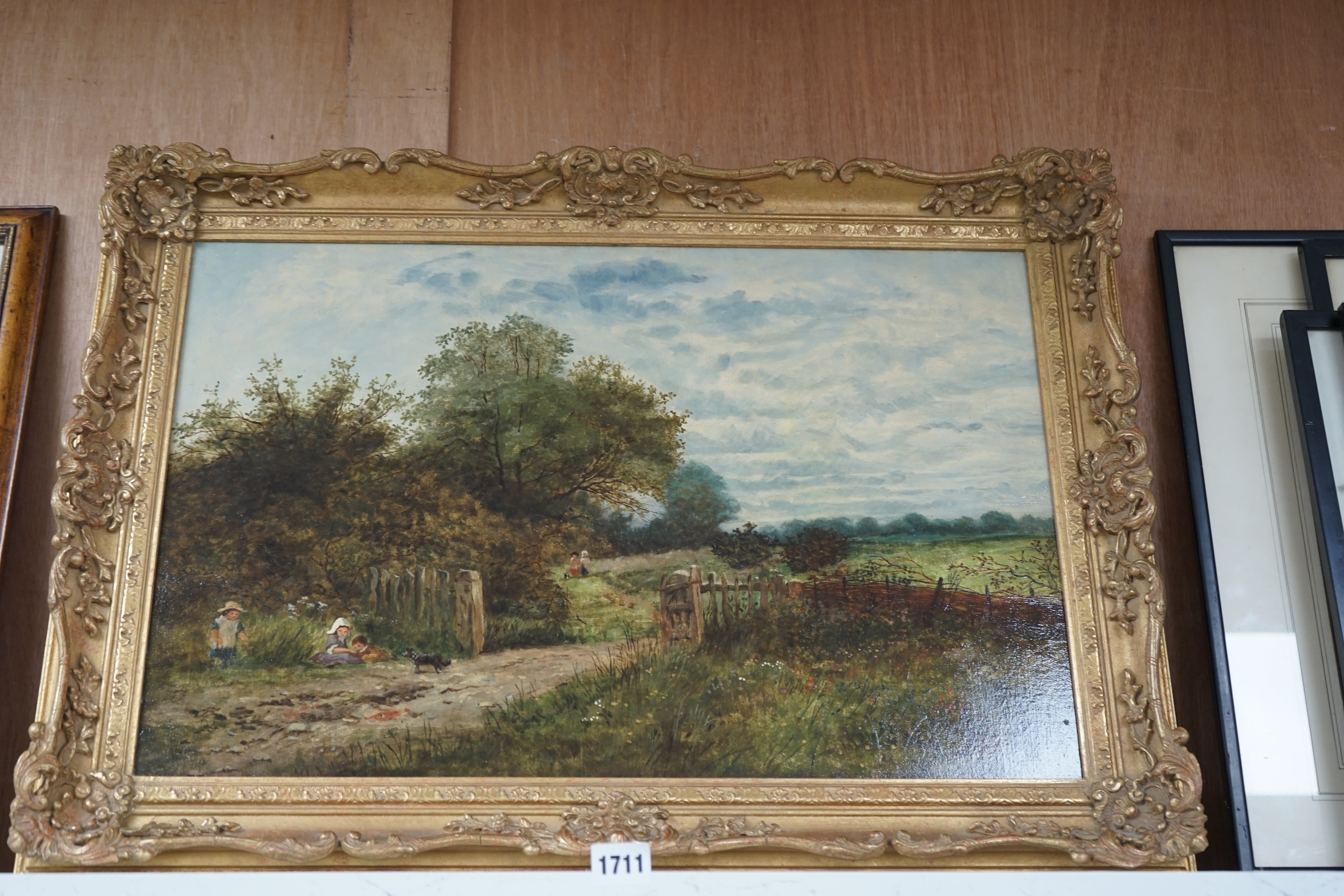Leopold Rivers (1852-1905), oil on canvas, ‘On the farm’, signed, details verso, 39 x 59cm, ornate gilt framed. Condition - good